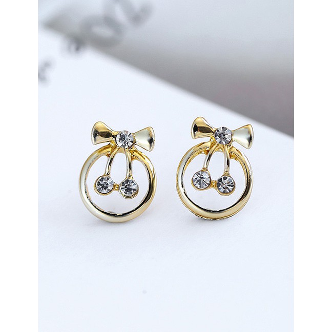 LRC Anting Tusuk Fashion Gold Color Bowknot Shape Decorated Earrings