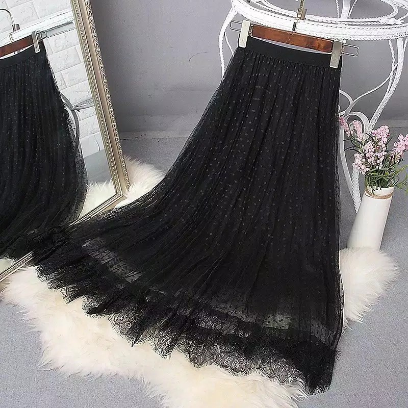 ROK PANJANG WANITA TUTU DOTI POLKADOT DEWASA MURAH BERKUALITAS DI JAMIN FULL RENDA BAWAH TERBARU( POLLKA DOTI RENDA )-3