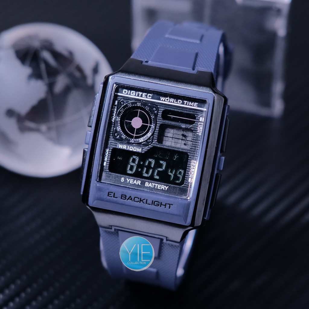 Jam Tangan Pria Sport Army Digitec DG 3077 World Time Dual Time Original Anti Air Dark Navy