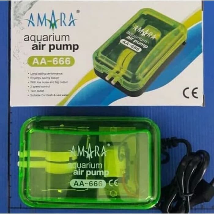 Aerator Aquarium 2 Lubang Amara AA 666 Pompa Udara Gelembung Aquarium Oksigen Hidroponik Airator Pump Aksesoris Aquascape Ikan Murah