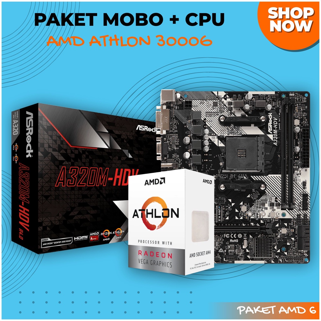 Paket Processor AMD Athlon 3000G + Motherboard ASRock A320M-HDV R4.0