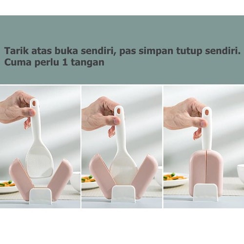 Centong Nasi Otomatis Sendok Nasi Plastik Dengan Cover Buka Tutup Otomatis Rice Spoon