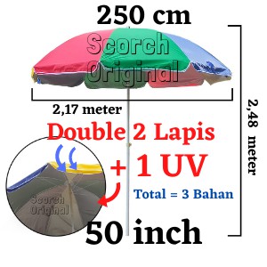 PAYUNG TENDA JUALAN TAMAN DOUBLE DUA LAPIS + 1 UV UK 50 inch=250cm