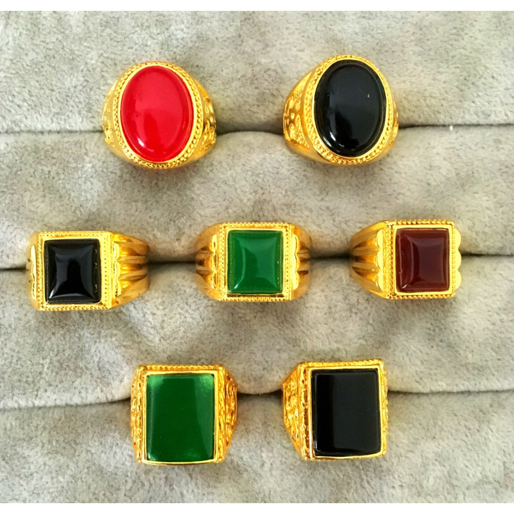 ⊕Permata Warna Emas 18K Cincin Pria Merah Zamrud Cincin Mendominasi Fashion Cincin Emas Fashion Perh
