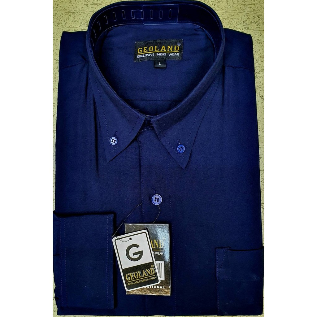 KEMEJA POLOS LENGAN PANJANG PRIA GEOLAND (BIRU DONGKER/NAVY)