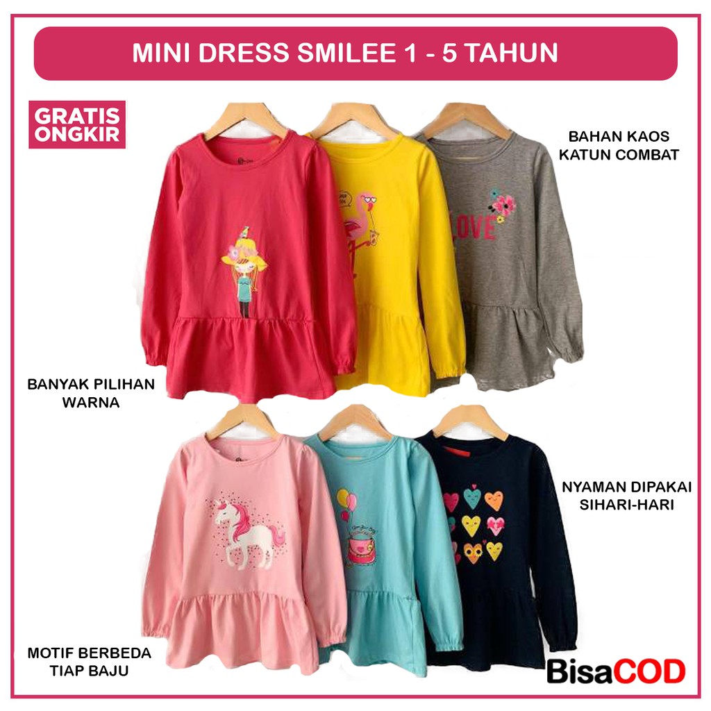 MINIDRESS SMILEE / DRESS MINI PEPLUM ANAK LENGAN PANJANG / BAJU ANAK PEREMPUAN / BAJU SANTAI