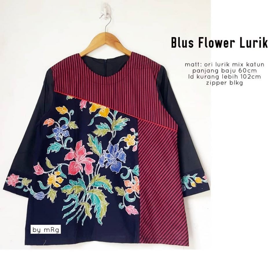 Blus Flower Lurik / Blus Batik Wanita Kerja Murah
