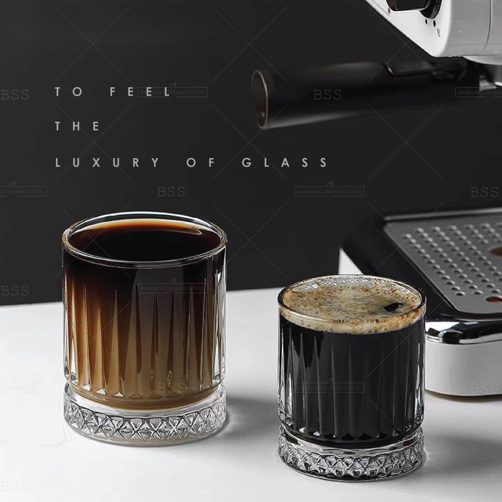 Striped Glass Coffee Gelas Kaca Nordik Kopi Tebal Ripple Cangkir Eropa Unik Lucu Cantik