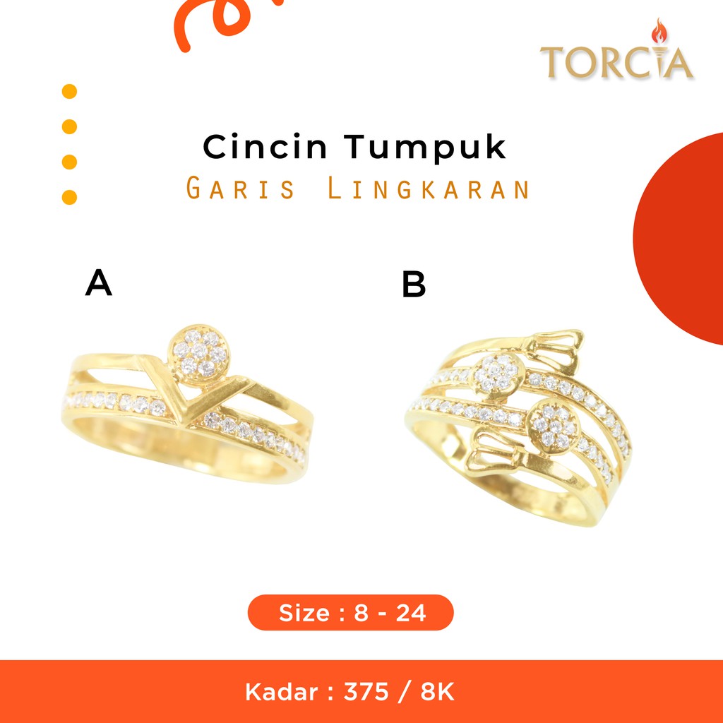 Cincin Emas Asli Tumpuk Garis Lingkaran Kadar 375 Torcia