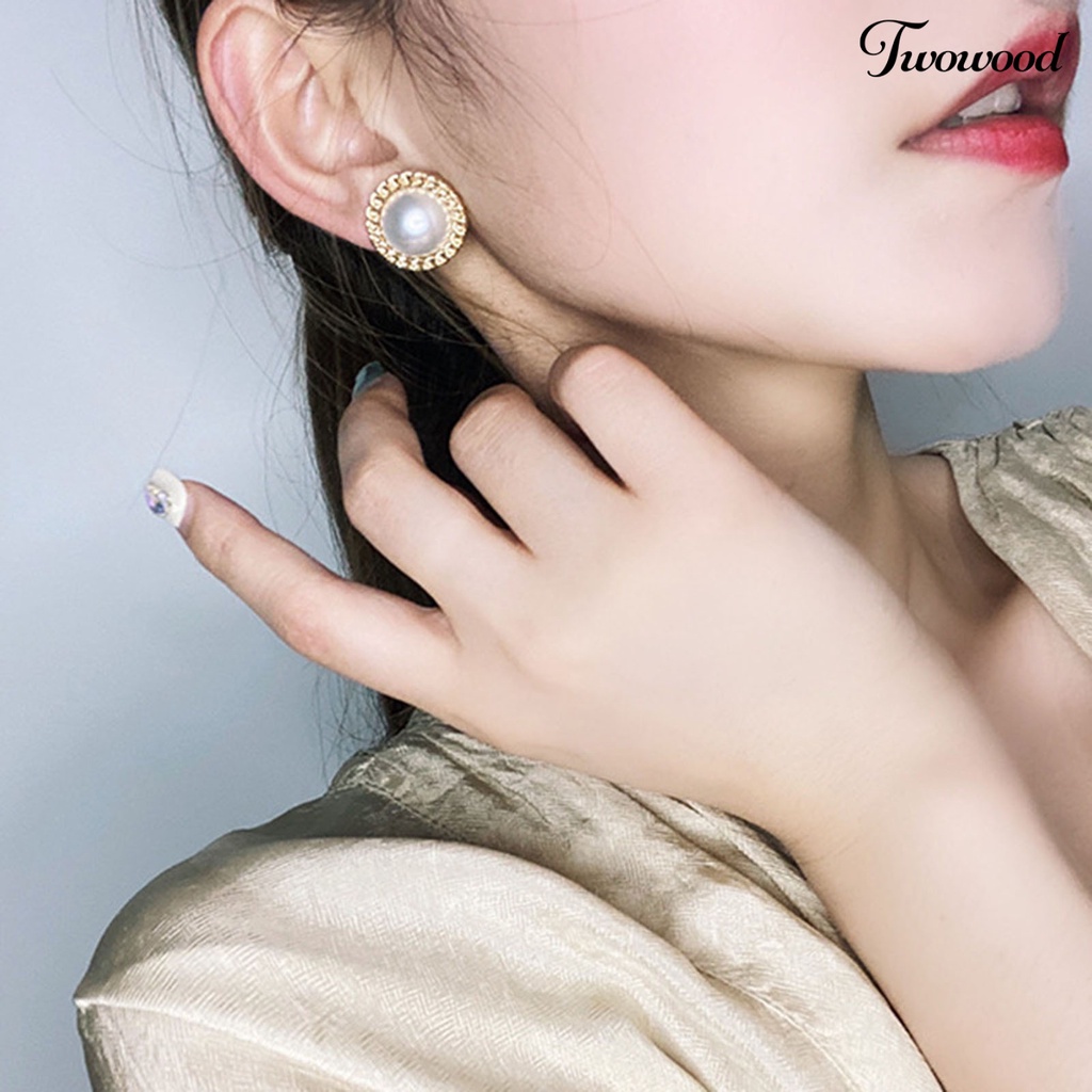 Anting Stud Mutiara Berlian Imitasi Bentuk Geometris Untuk Hadiah Wanita