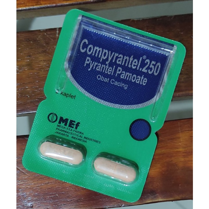 Compyrantel 250 Mg Obat Cacing / Prantel Pamoate / Dewasa / Anak-Anak / Isi 2 Kaplet / MEF