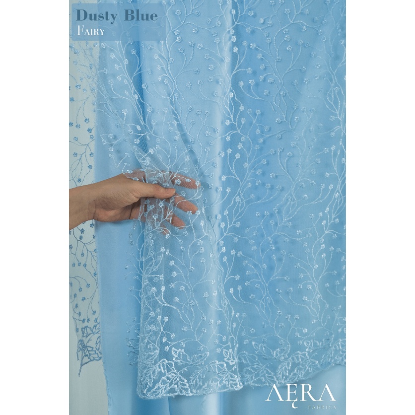 1/2 meter Kain Brokat Tile Prancis DUSTY BLUE Bahan Kebaya Motif Akar Bunga Floral / Motif Sapto