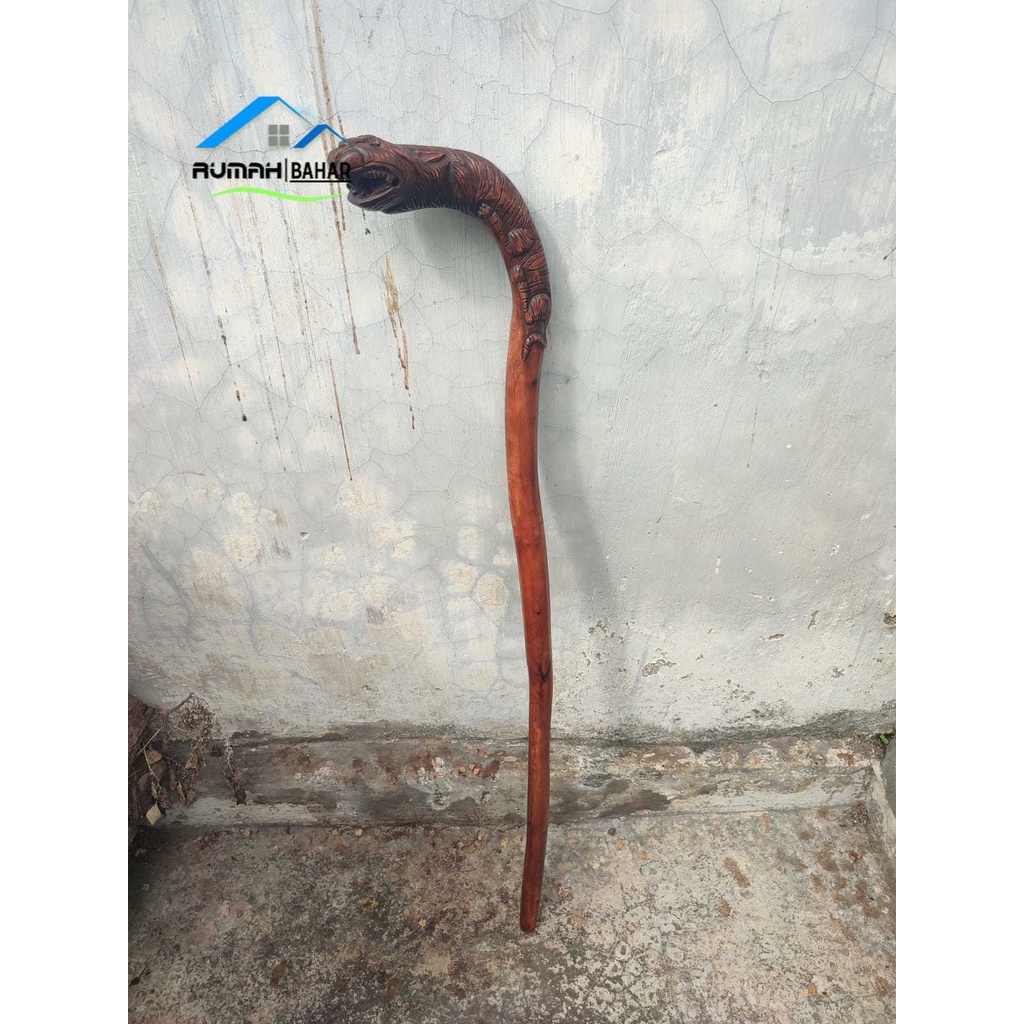 Tongkat Jalan Kayu Stigi Asli Ukir Macan Terbaru
