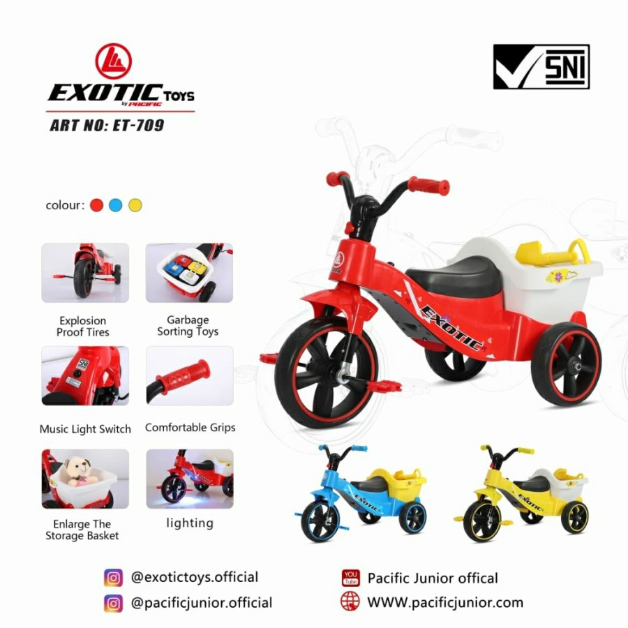 sepeda anak roda tiga exotic et 709 boncengan lampu+musik