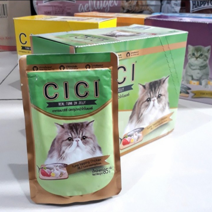 Cici Pouch Adult Tuna Topping Chicken 85gr - Makanan Basah Kucing