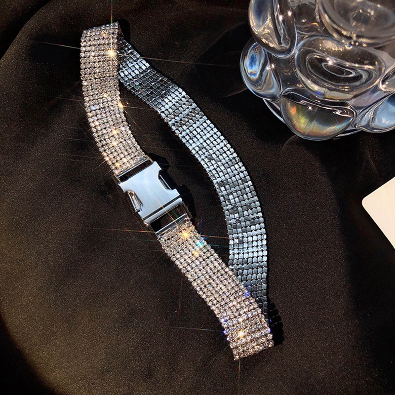 Kalung Choker Berlian Imitasi Warna Silver Untuk Wanita