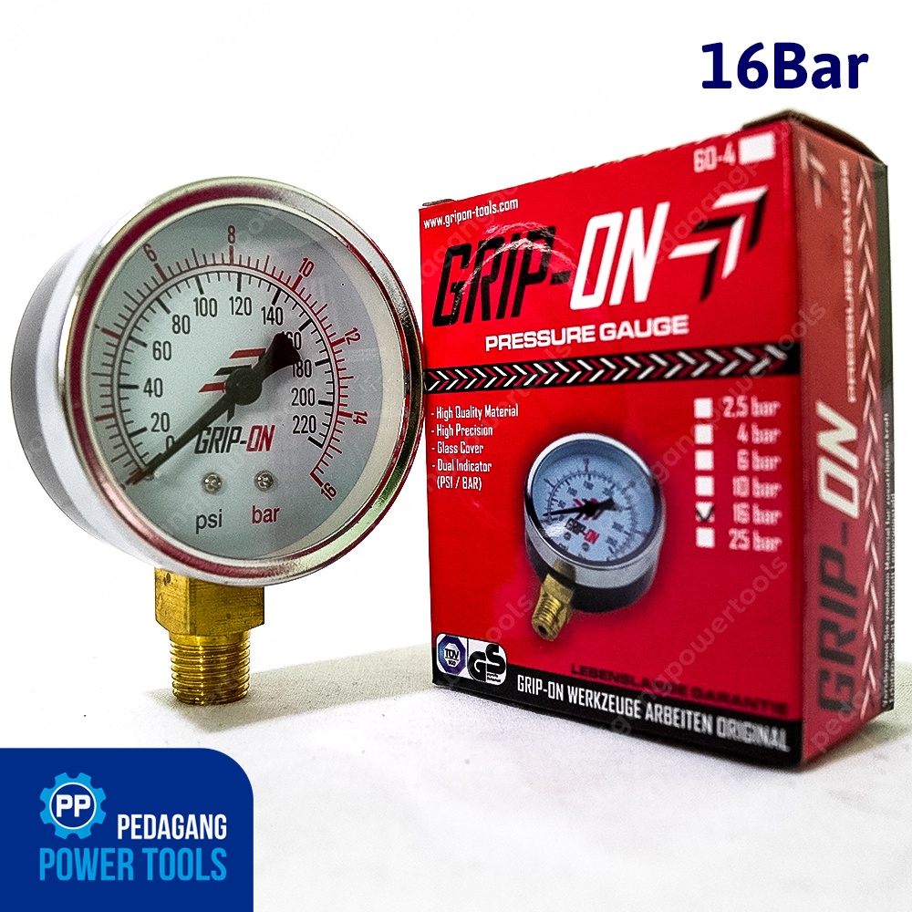 GRIP ON PRESSURE GAUGE 16 BAR ALAT UKUR TEKANAN ANGIN UDARA MANOMETER