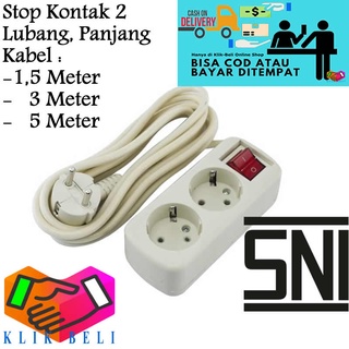 Stop Kontak 2 Lubang Panjang Kabel 1,5 / 3 / 5 Meter Colokan Cok Listrik SNI Original