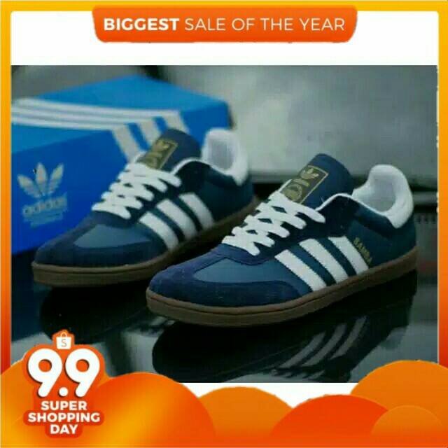 Sepatu Adidas Samba Navy Garis Putih/Sepatu Samba Adidas Biru Garis Putih Pria - Wanita