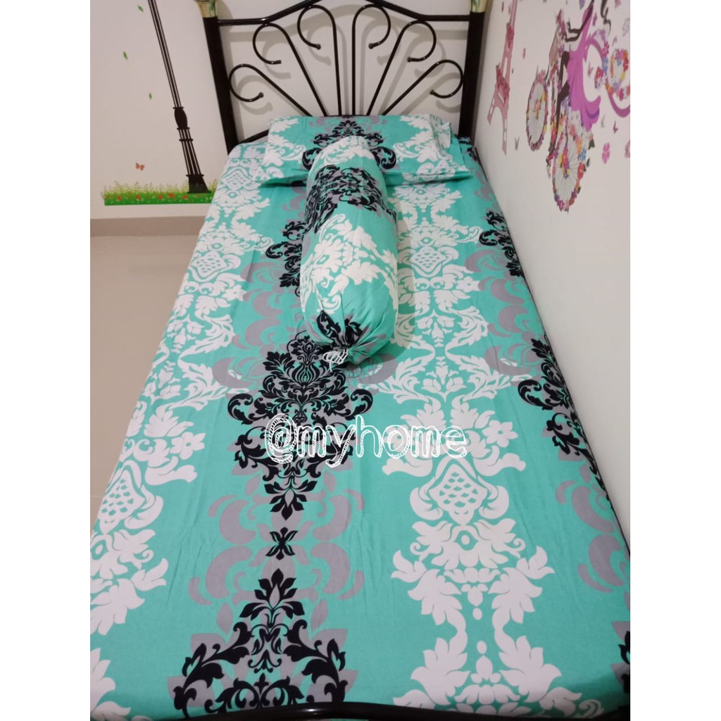 @myhome - SS022 SINGLE SIZE - Sprei Katun Motif Batik Hijau / Sprei  / Sprei Batam/ Sprei Unik