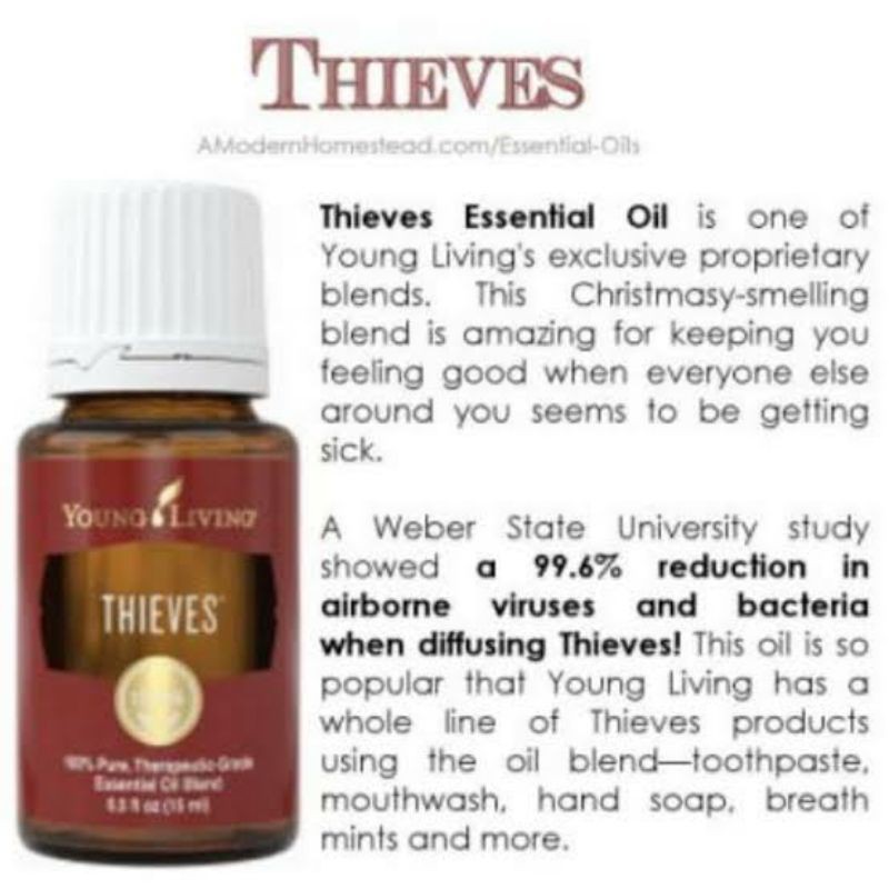 Thieves 15ml Essential Oil Daya Tahan Tubuh Imunitas Anti Virus Young Living Aromatherapy Diffuser
