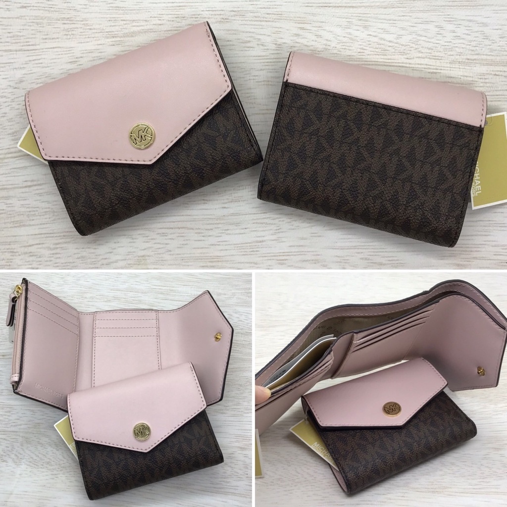 MK medium flap bifold wallet sign powder blush 11.5x9cm