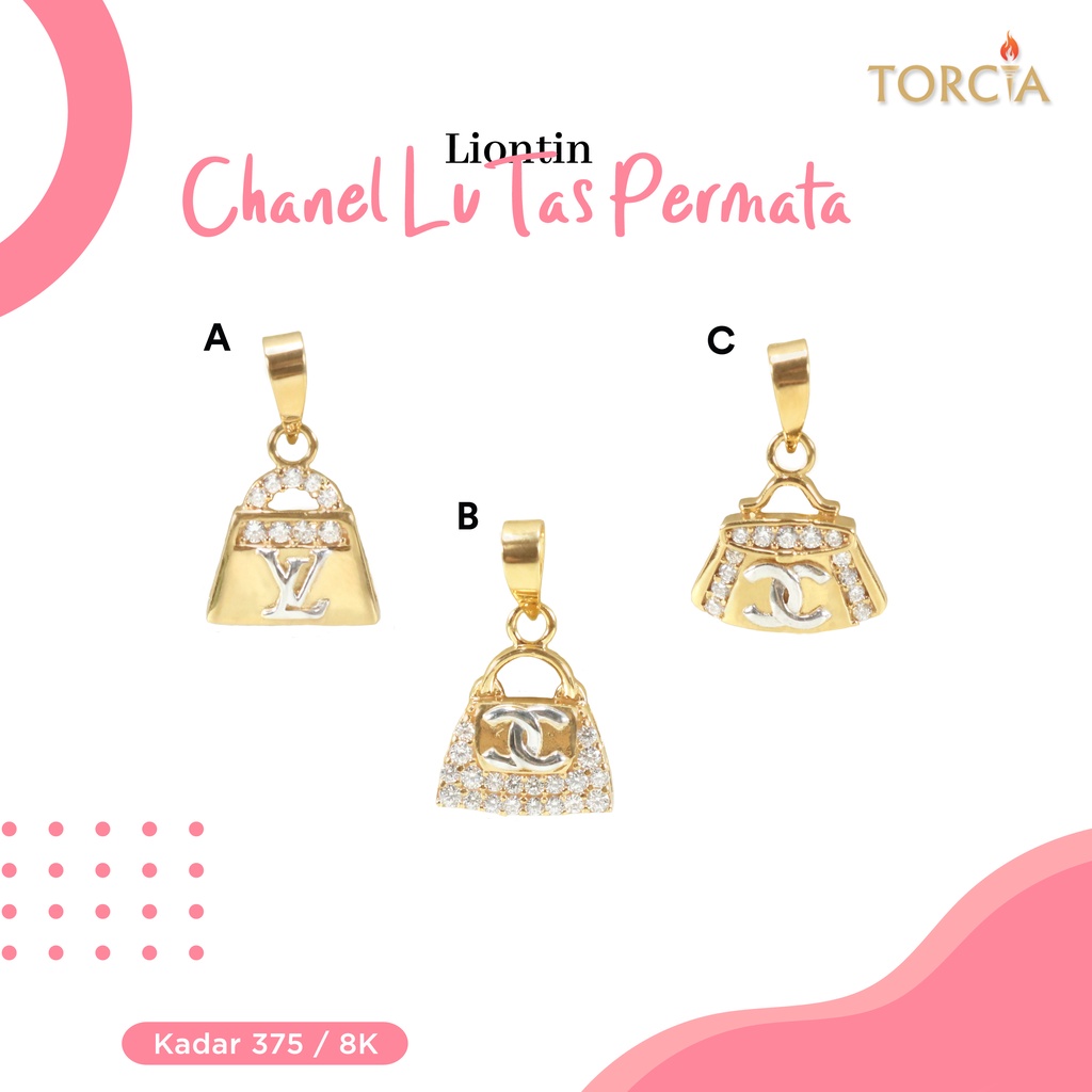 Liontin Emas Asli Tas Logo Brand Permata Kadar 375 Torcia