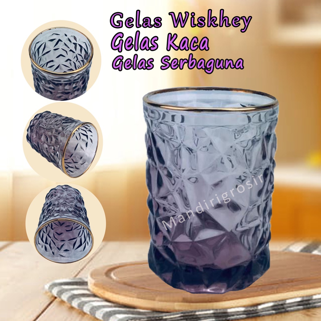 Gelas berlian * Gelas kaca * Gelas serbaguna *Ungu  Ys-65-2* 300 ml