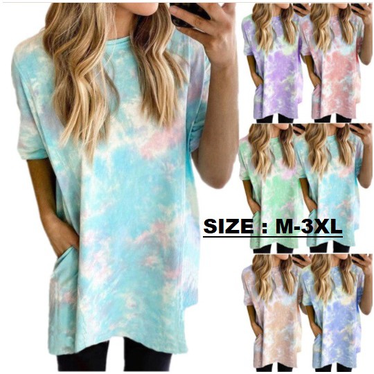 Blouse Tie Dye TShirt Mini Dress Kantong DD