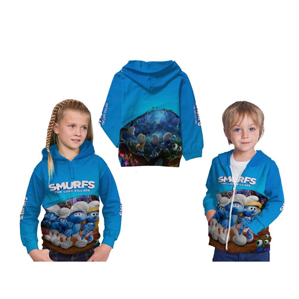 Jaket Hoodie Anak Film movie Smurfs The lost Village Custom Fullprint