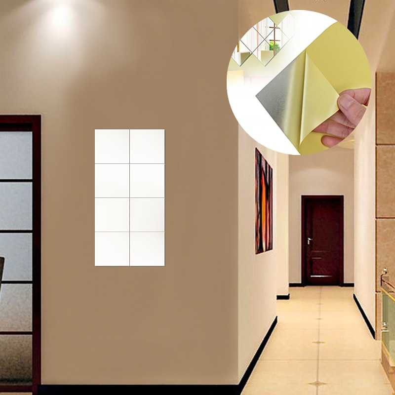 Terbaru ! Fender Wall Sticker Dekorasi Dinding 3D Model Square Mirror 9PCS Q353