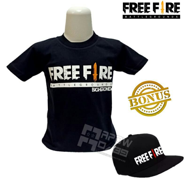 baju kaos anak sablon freefire BONUS topi bordir baju anak kaos oblong anak topi anak baju kaos COD