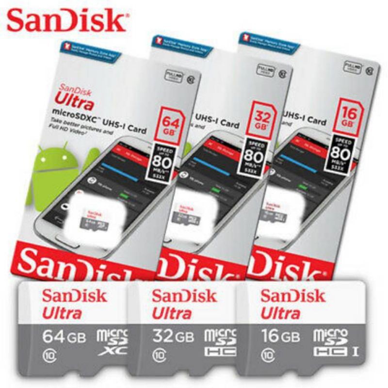 MMC SanDisk 16gb class 10, kecepatan baca hingga 80 MB/s*