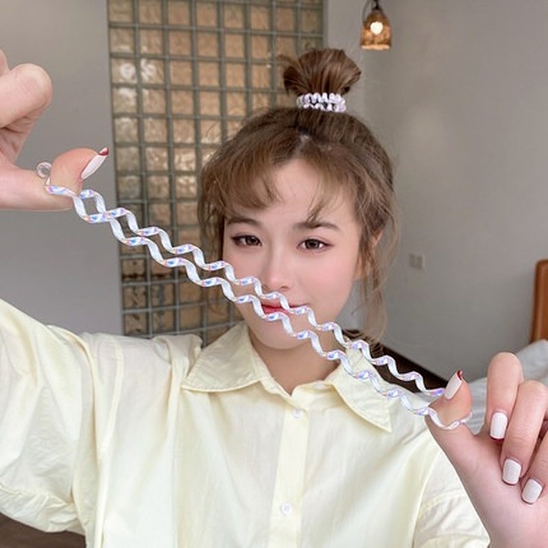 Ikat Rambut Elastis Model Kabel Telepon Spiral Warna-Warni Gaya Korea Untuk Wanita