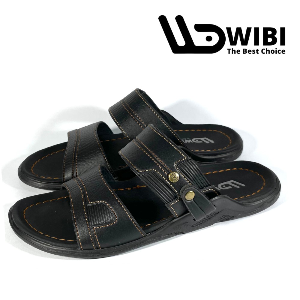 Sandal Slide Pria Cowok Kulit Original WIBI S 22 Sendal Fashion Casual Import Kantor Kerja Santai