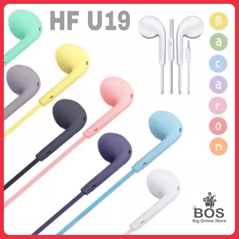 BOS - Handsfree U19 Macaron | Earphone Macaroon Mate Colour Hifi Extra Bass | Headset Makaron HF U-19