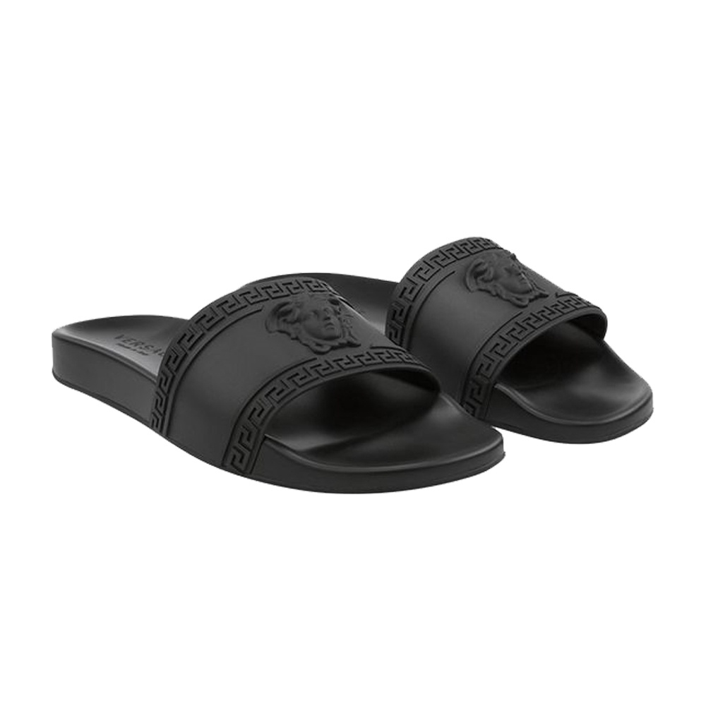 Vrsace Men Palazzo Medusa Rubber Slides All Black 100% Authentic