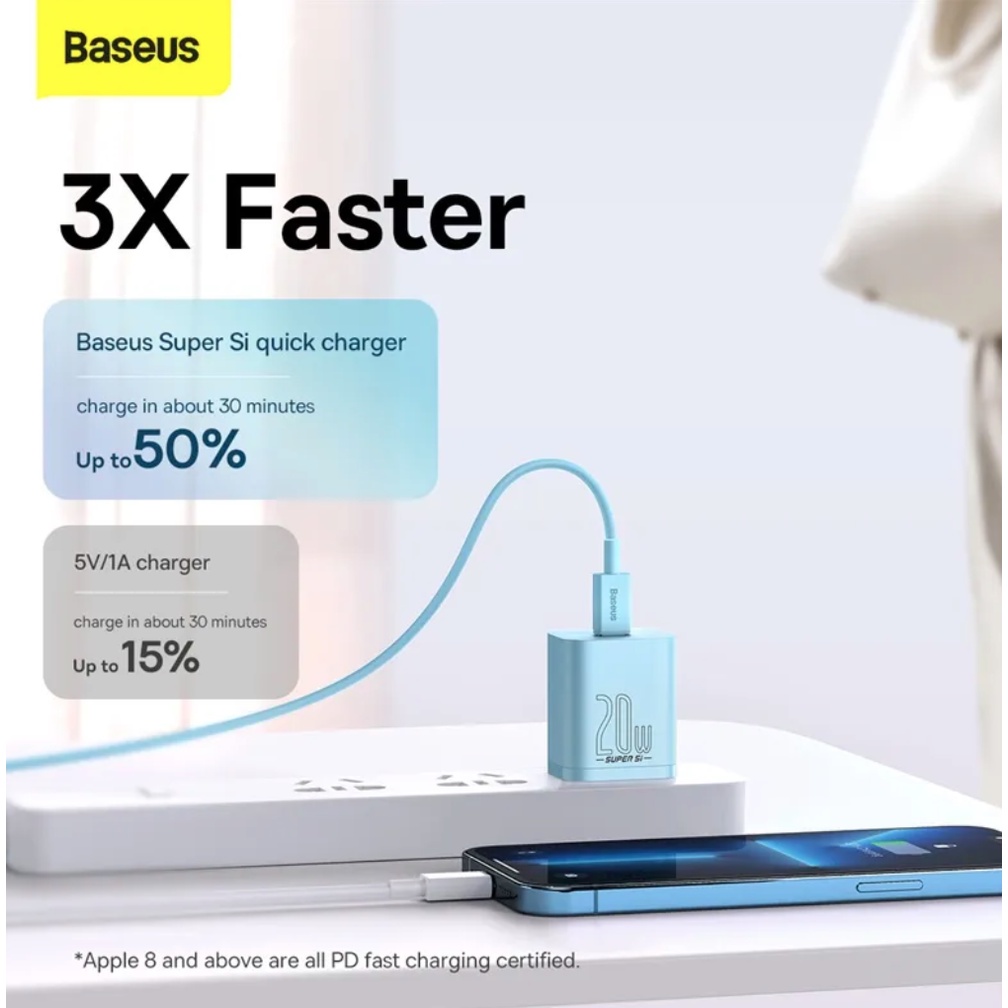 Charger Baseus Super Si pro QC 1C 20W + Cable C to Lightning CN CCSP03