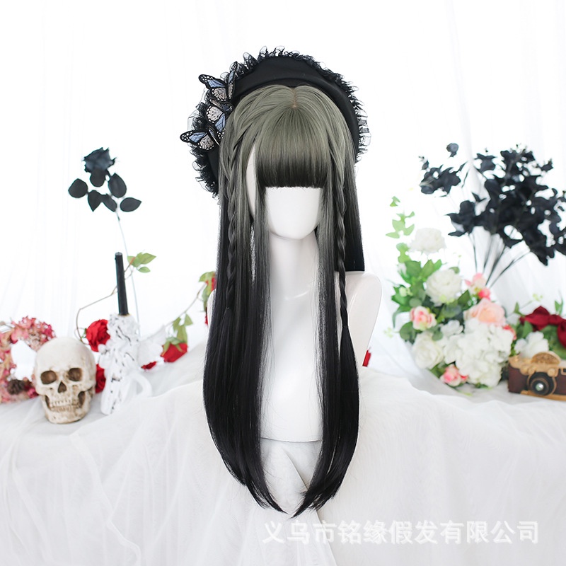 LOL-07 wig rambut palsu wanita gradasi gray abu hitam lolita cosplay daily