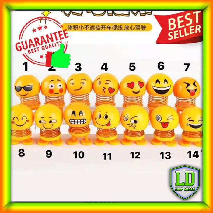 LD SHOP MEDAN Boneka Emoticon Per LED Berlampu Goyang Kepala Emoji Spring Doll Toys Pajangan Mobil