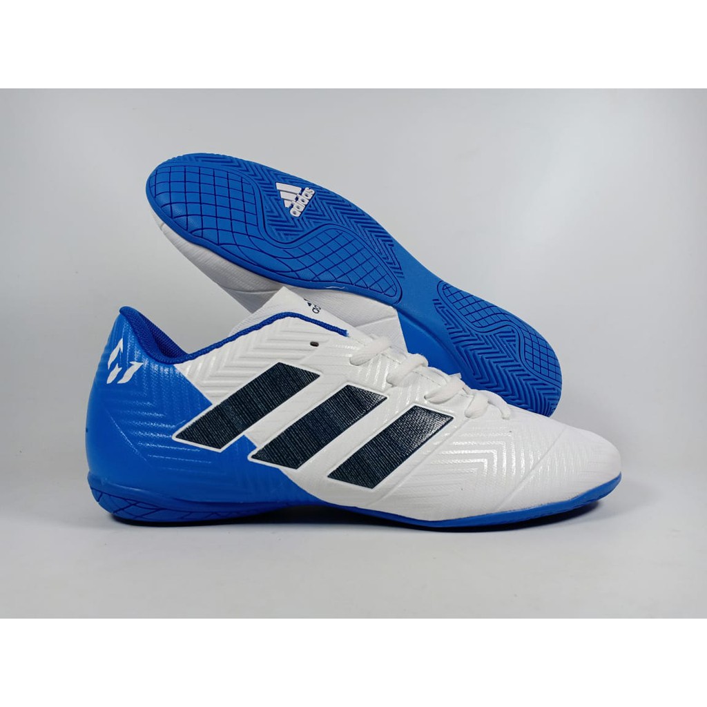 Sepatu Futsal Adidas NEMEZIZ MESSI 18.4 WHITE BLUE