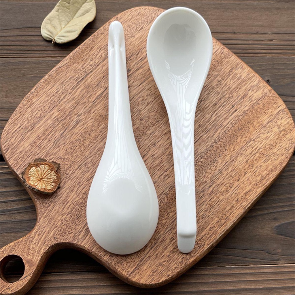 NICKOLAS1 Sendok Sup Aduk Dewasa Makan Peralatan Makan Keramik Putih Gaya Jepang