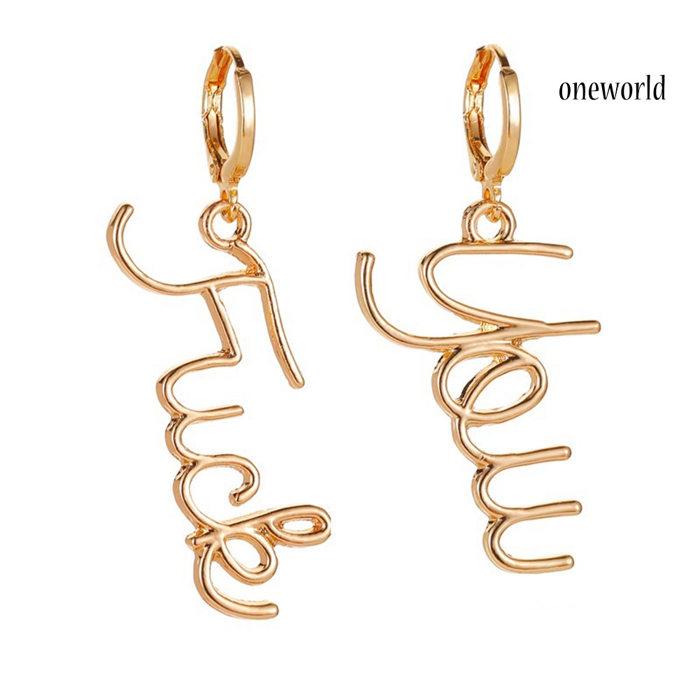 OW# Fashion Women Asymmetric Letter Angel Baby Fuck You Dangle Earrings Jewelry