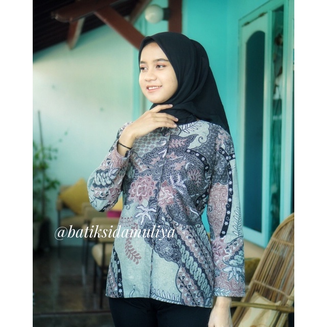 Blouse Batik Premium By Sidamuliya Collection Blus Atasan Kantor Kancing Depan Eksklusif MD