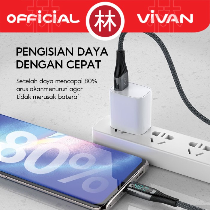 Vivan VIC100 Data Cable Type-C 40W Quick Charging 5A With LED Display