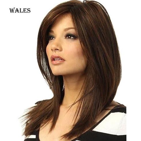 Wig / Rambut Palsu Wanita Model Panjang Lurus Warna Coklat Tua