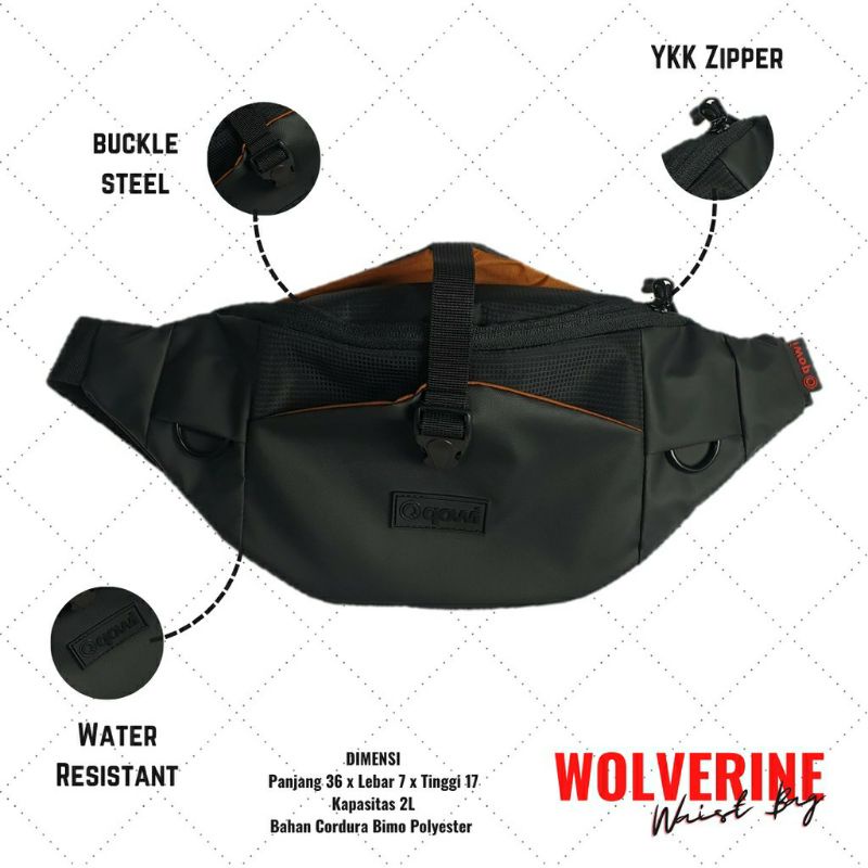 garansi 1 tahun | tas slempang pria anti air qowi series wolfverine water resistant black