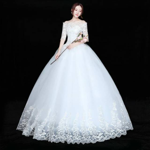 Gaun Pengantin Gaun Pesta Pernikahan Model Off Shoulder Dengan Potongan Slim Fit