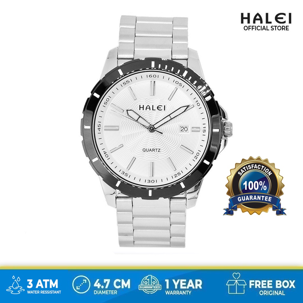 Haleiwatch Jam Tangan Pria Halei Official Store Original Jam Tangan Pria Halei 8033 M Silver Putih