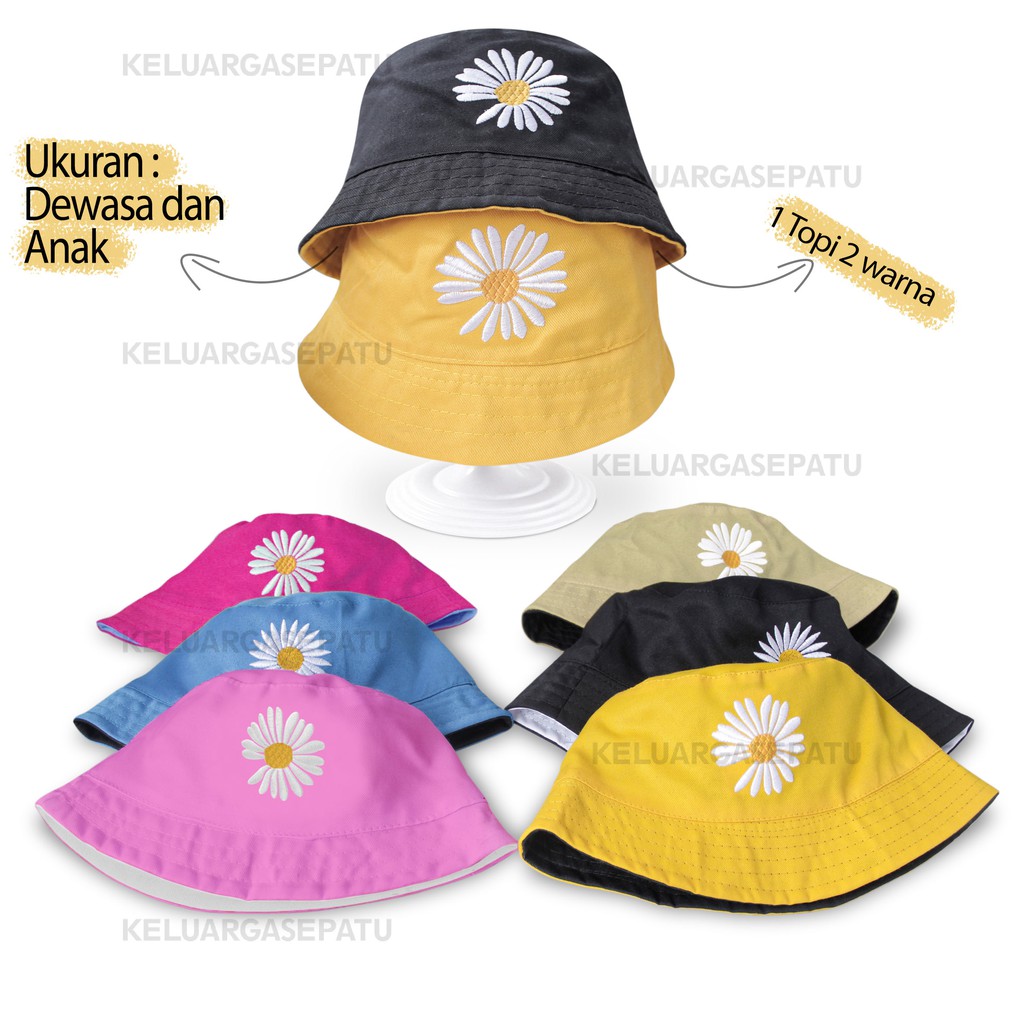 TOPI BUCKET WANITA TOPI BUCKET BORDIR BUNGA TOPI BUCKET BOLAK BALIK 2 WARNA TOPI BUCKET ANAK MURAH